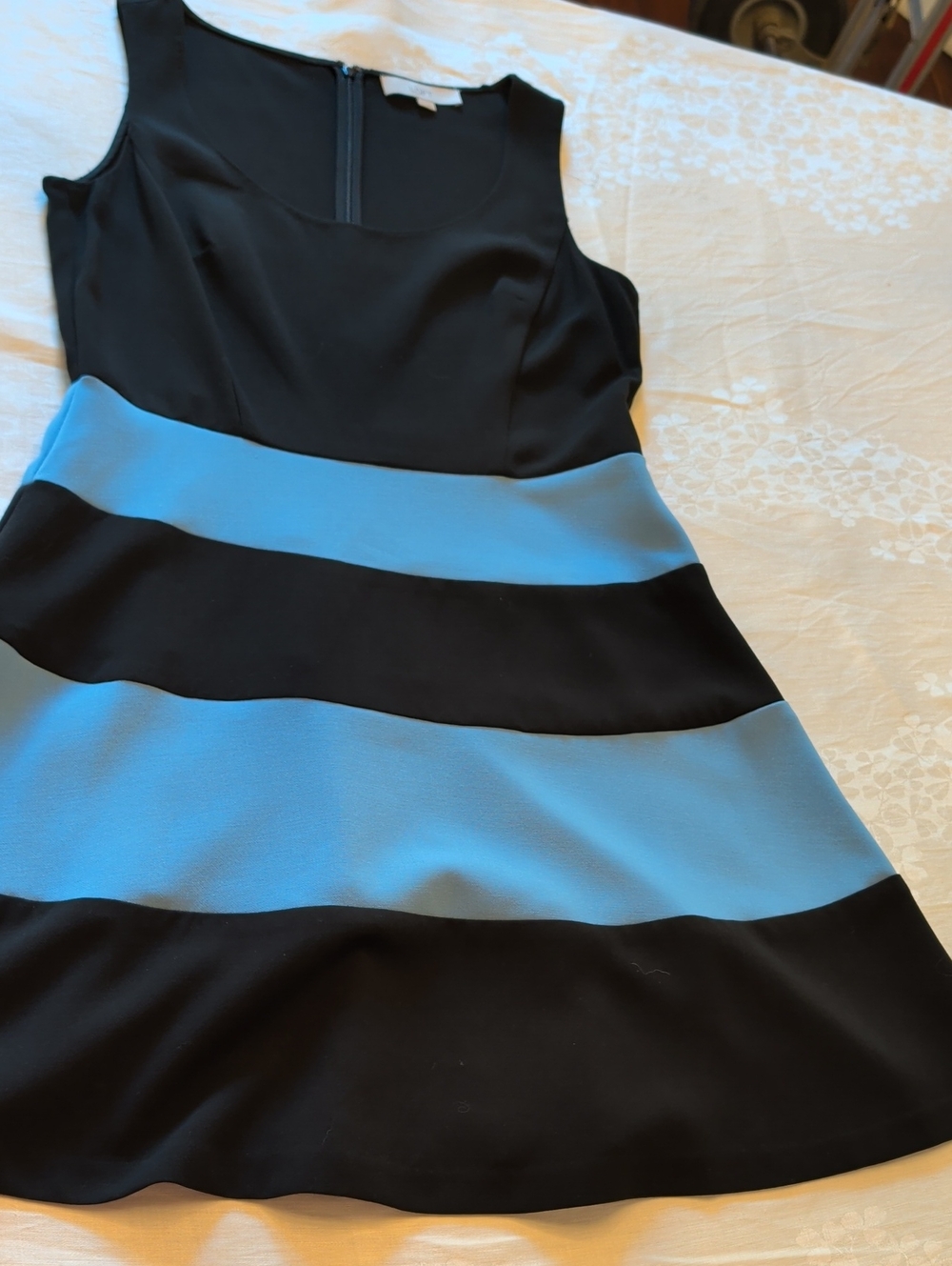 LOFT Black and Blue Striped Sleeveless Fit & Flare Dress Size 8
